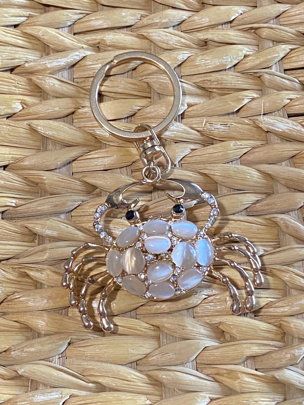 Cute Gold-Tone & Faux Moonstone Cabochon Inlay Keychain Unused! 🦀 #astrology